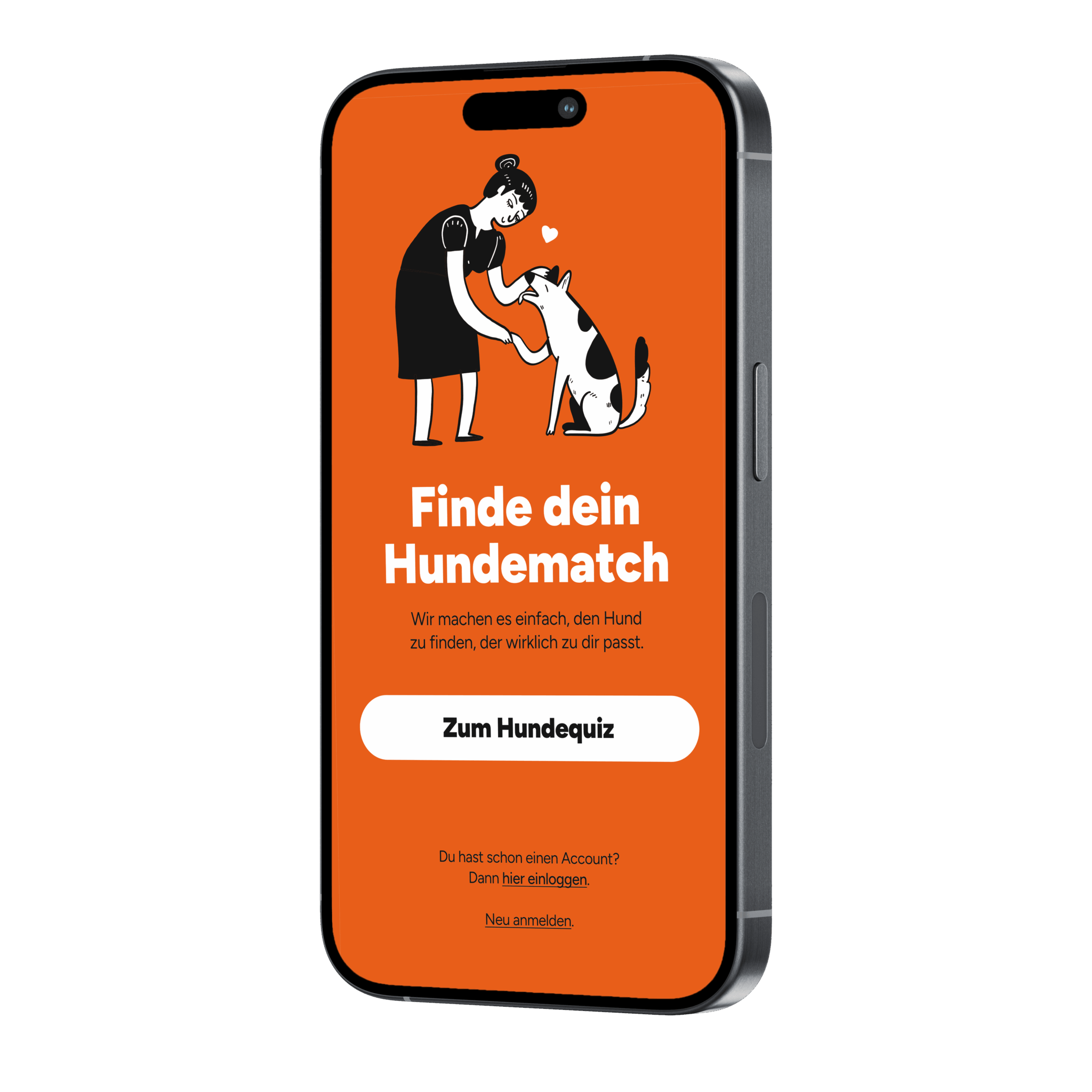 Mockup des Welcome Screens der Hunde-App „Paws“ mit Logo und Start-Layout