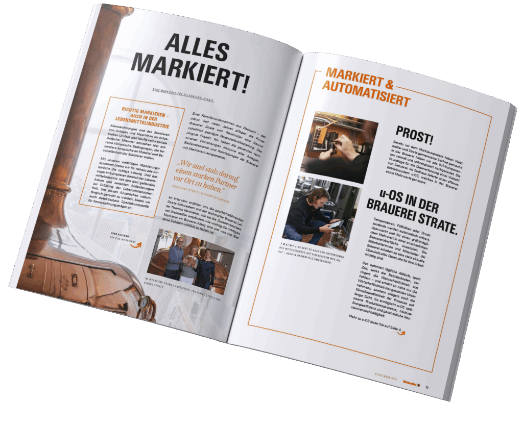 Mockup einer Magazin-Innenseite mit Vorstellung eines Kundenprojekts im Editorial Design