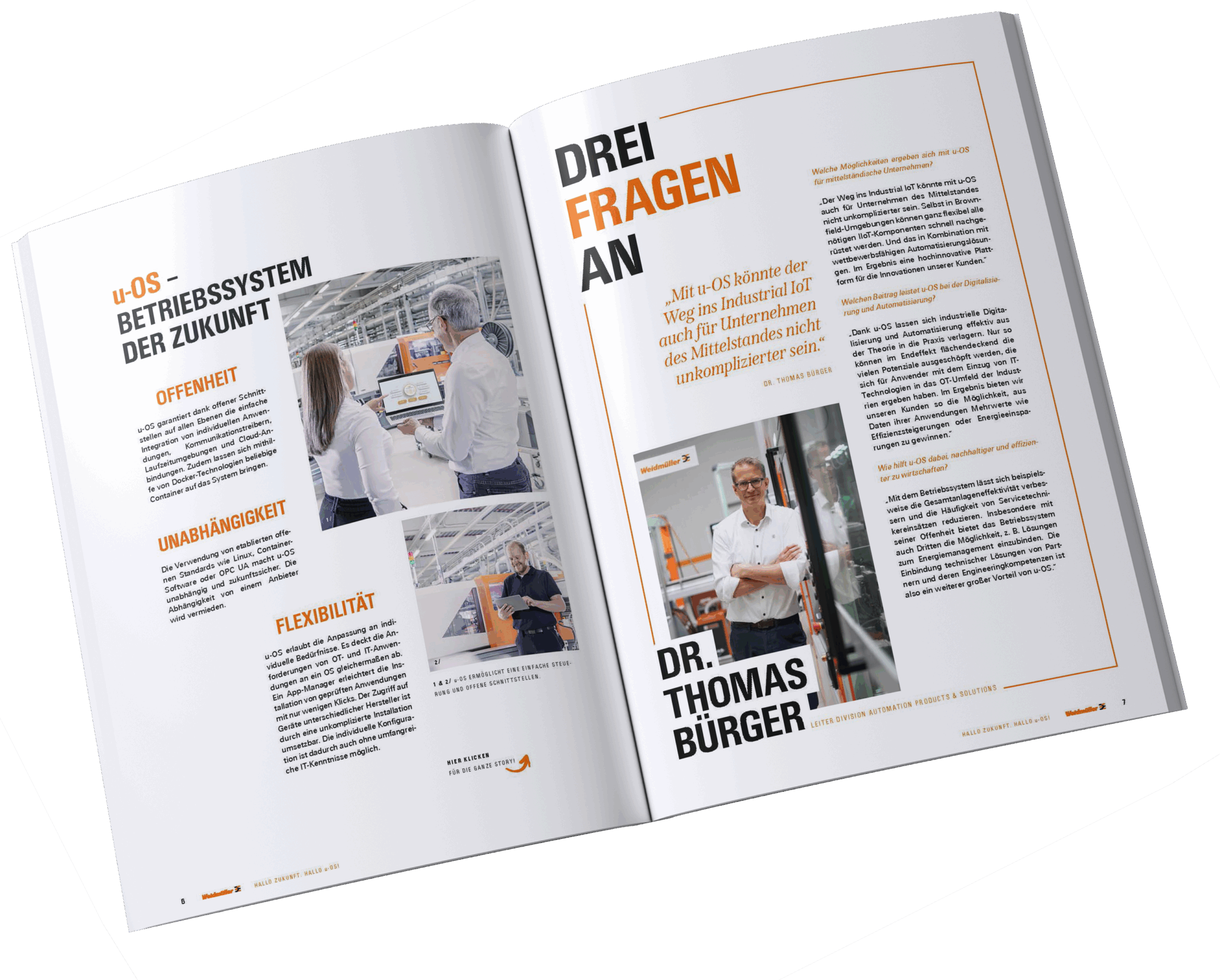 Mockup einer Magazin-Innenseite mit Interview eines Mitarbeiters im Corporate Editorial Design
