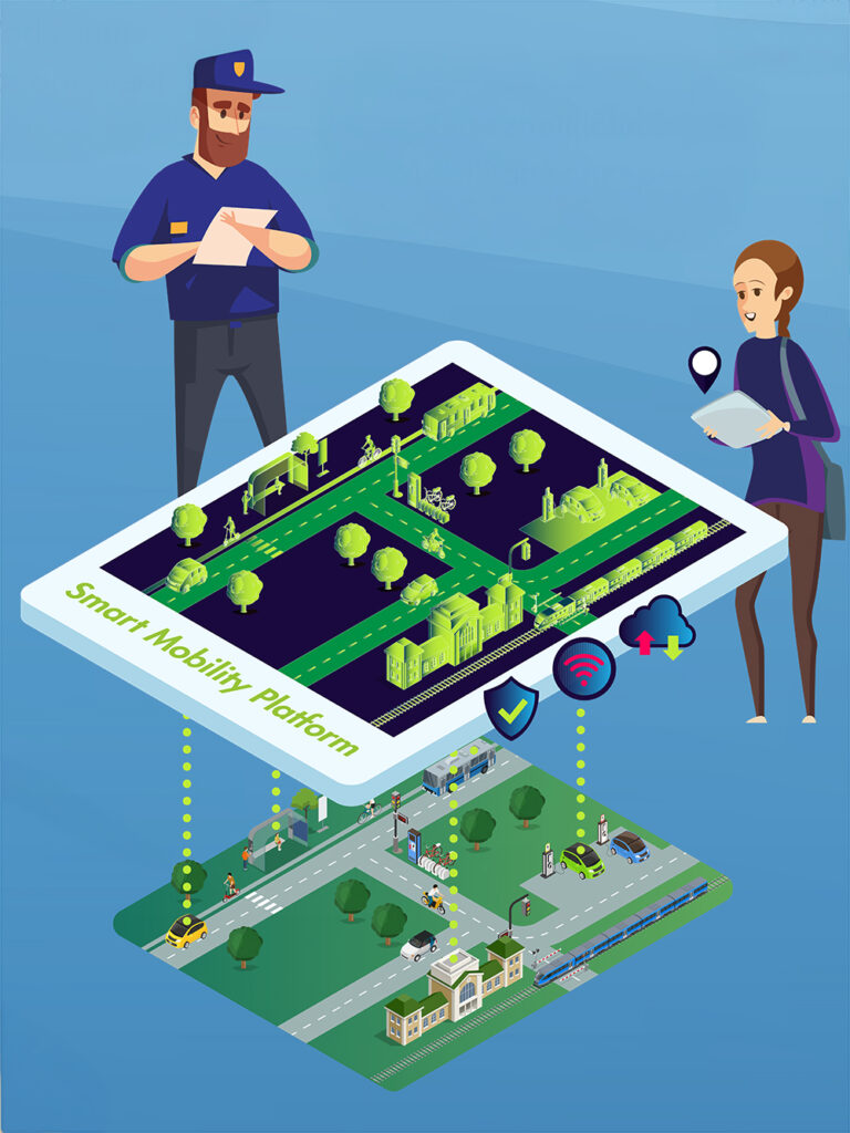 Isometrische Illustration zur „Smart Mobility“ in der digitalen Stadt Paderborn – Visualisierung urbaner Mobilitätslösungen
