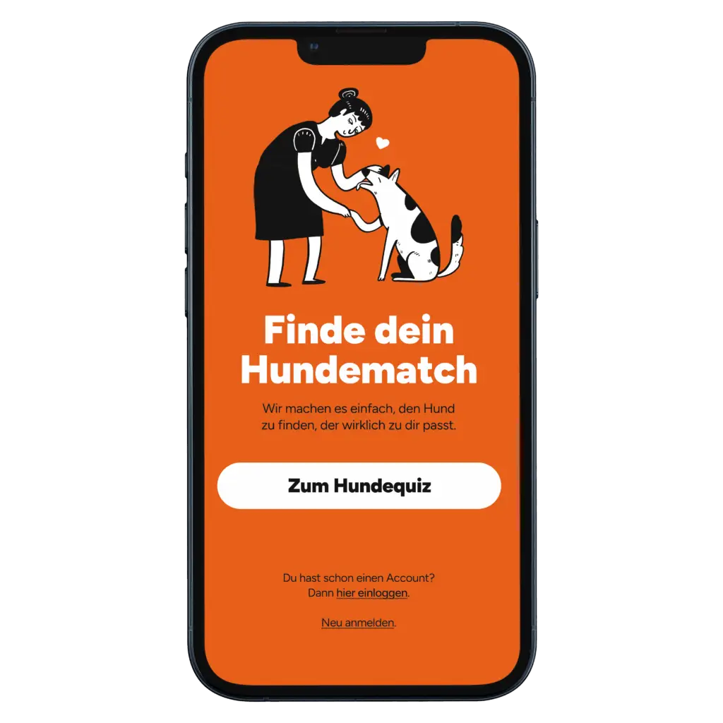 UX/UI-Design für Hunde-App – Welcome Screen auf Smartphone-Mockup im Portfolio von Mareike Pennig