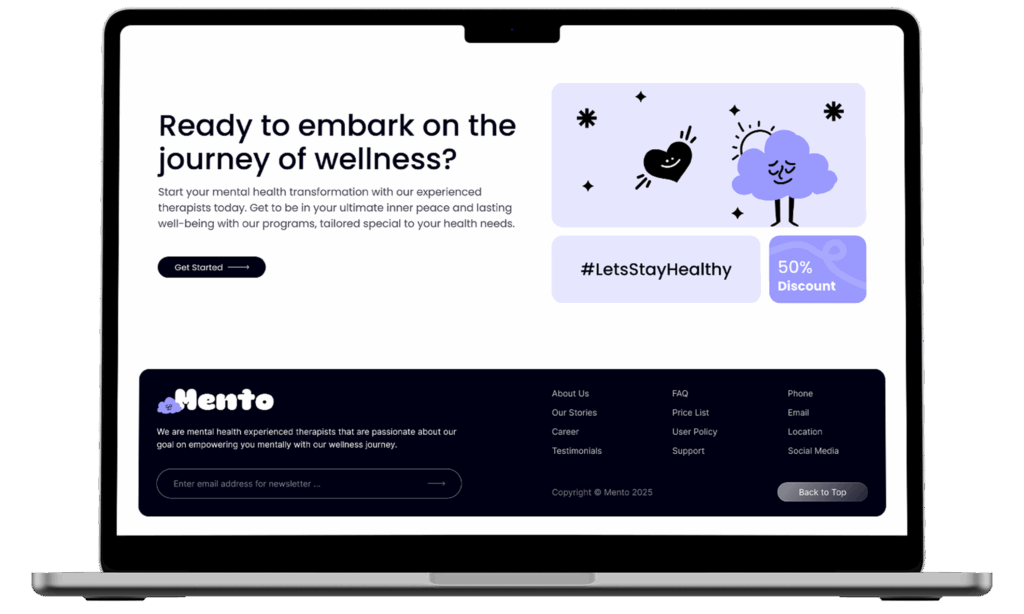 Mockup der „Mento“-Website auf einem Laptop mit Ausschnitt eines Inhaltsbereichs im responsiven Webdesign