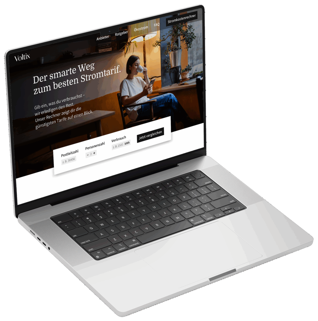 Webdesign-Mockup eines Hero-Bereichs für Stromanbietervergleich – gestaltet von Mareike Pennig